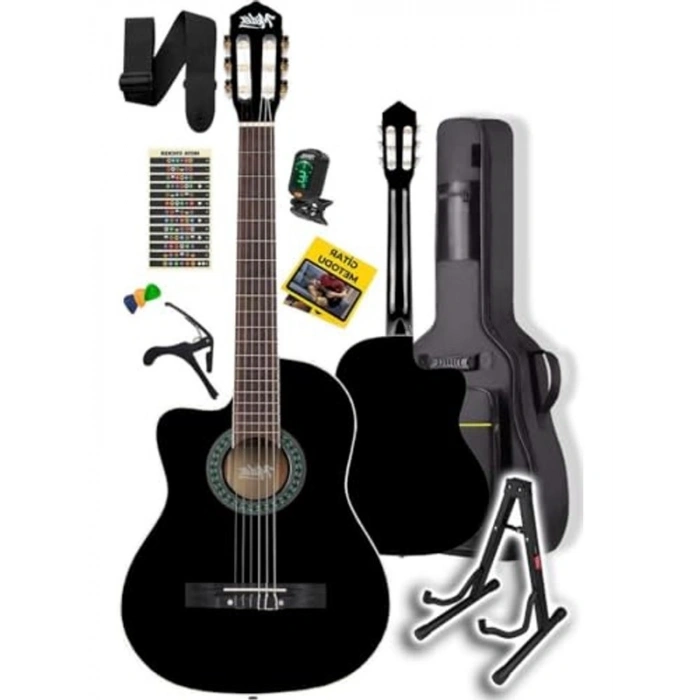 Midex MGX-100BK-ST Üst Seviye Klasik Gitar 4/4 Sap Ayarlı (Çanta Stand Tuner Capo Askı Metod Pena)