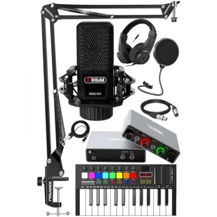 Midex Midi Paket-2 Stüdyo Ekipmanları Seti Ses Kartı Midi Klavye Mikrofon Kulaklık