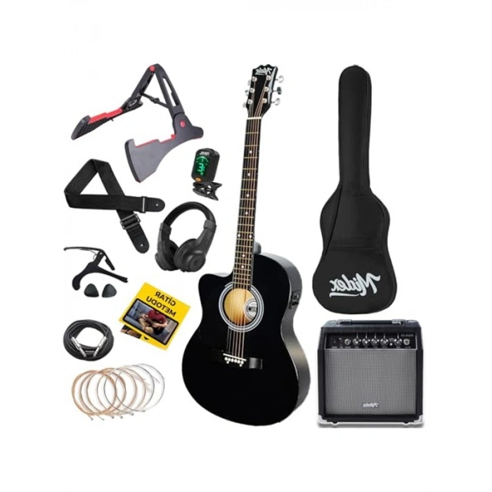 Midex RG-560BK-AMP Siyah Amfili Elektro Akustik Gitar Full Set