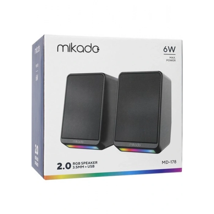 Mikado MD-178 2.0 3W*2 Siyah Rgb Aydınlatmalı USB + 3.5mm USB 5V Speaker Hoparlör