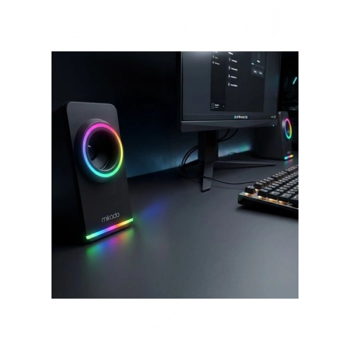 Mikado MD-182 2.0 3W*2 Siyah Rgb Aydınlatmalı USB + 3.5mm USB 5V Speaker Hoparlör