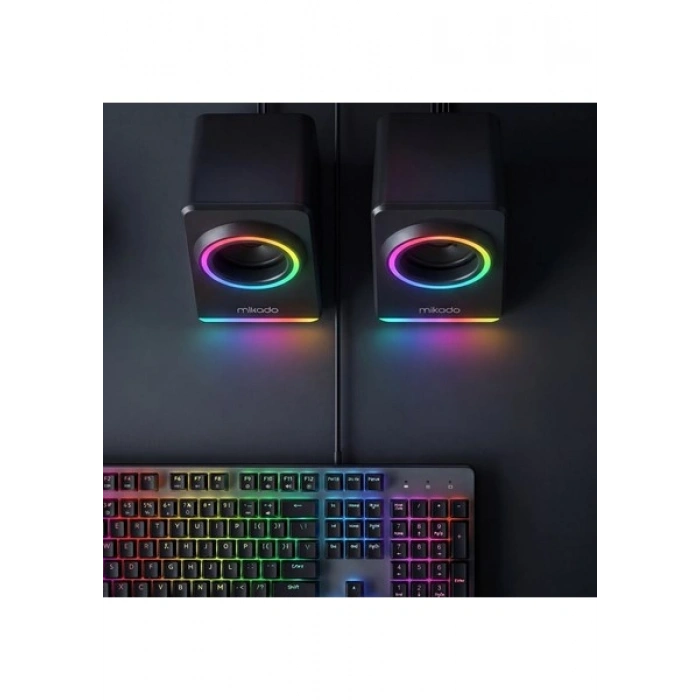 Mikado MD-182 2.0 3W*2 Siyah Rgb Aydınlatmalı USB + 3.5mm USB 5V Speaker Hoparlör