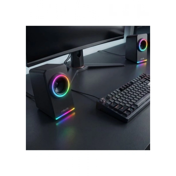 Mikado MD-182 2.0 3W*2 Siyah Rgb Aydınlatmalı USB + 3.5mm USB 5V Speaker Hoparlör