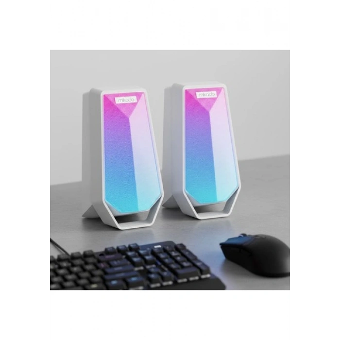 Mikado MD-188 2.0 5W*2 Bluetooth Beyaz RGB Aydınlatmalı + USB Kablo USB 5V Speaker Hoparlör