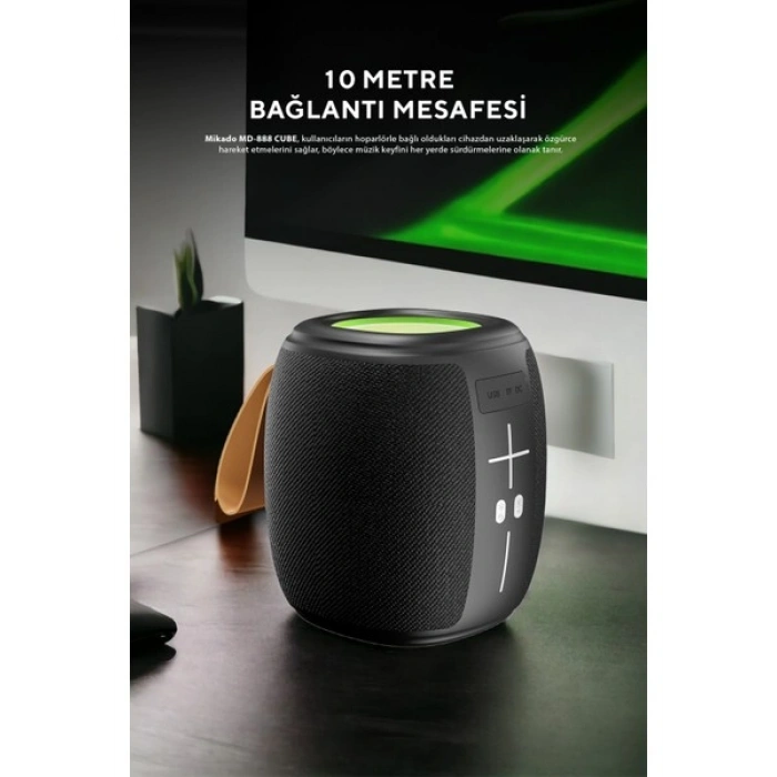 Mikado MD-888 Cube Siyah 5W 1200MAH Bt/tf/usb/led Işıklı Hoparlör Hoparlör