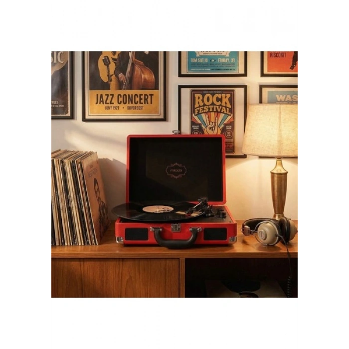 Mikado Nostalgia MN-P317 Kırmızı Turntable + Rca + Bluetooth Destekli Pikap
