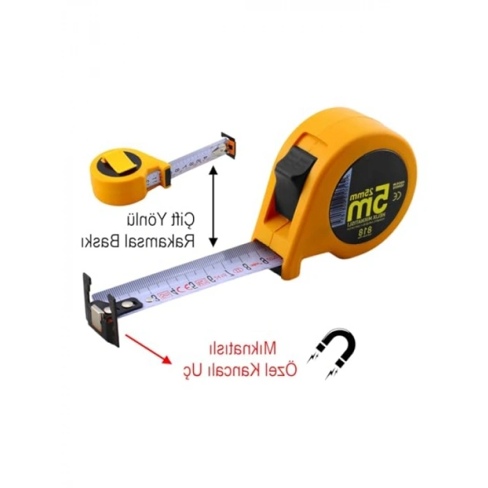 Mıknatıslı Çift Taraflı Şerit Metal Metre - 5 Metre