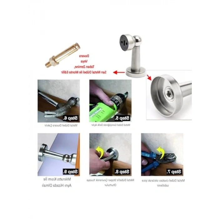 Mıknatıslı Metal Kapı Tutucu - Vidalı Durdurucu Stoper, Krom Renk