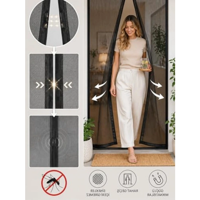 Mıknatıslı sineklik, 60x210 cm boyutunda kapı ve pencere kullanımı için
