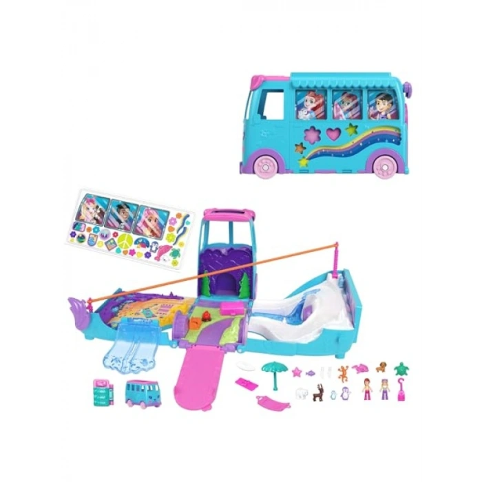 Mikro Bebekler ve Evcil Hayvanlar ile Dönüştürülebilir Karavan Oyun Seti