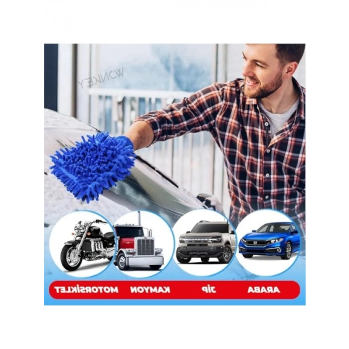Mikrofiber Peluş Araç Yıkama Eldiveni, Çift Taraflı Temizlik