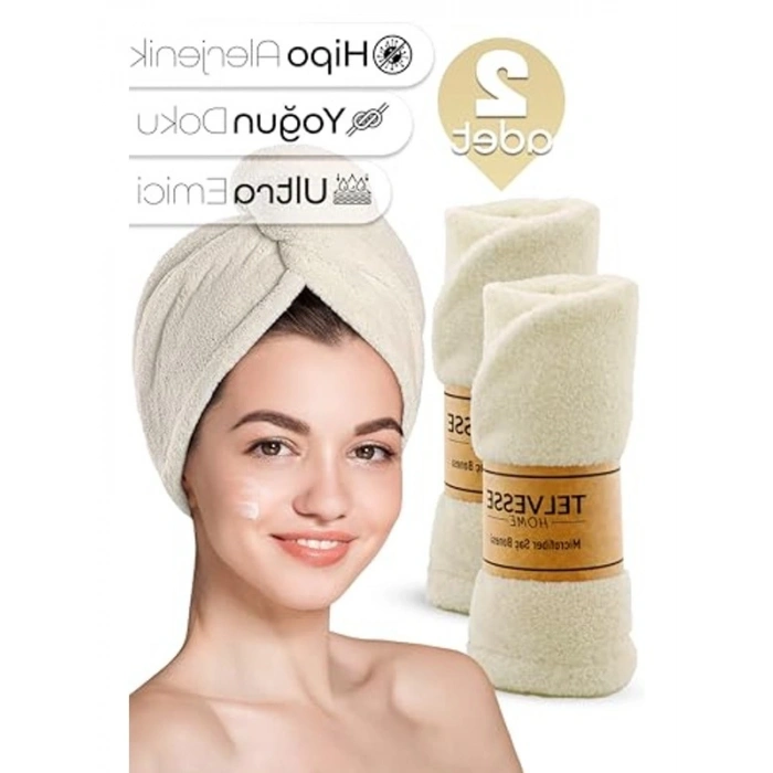 Mikrofiber Saç Havlusu, 2li Set, Banyo ve Plaj İçin