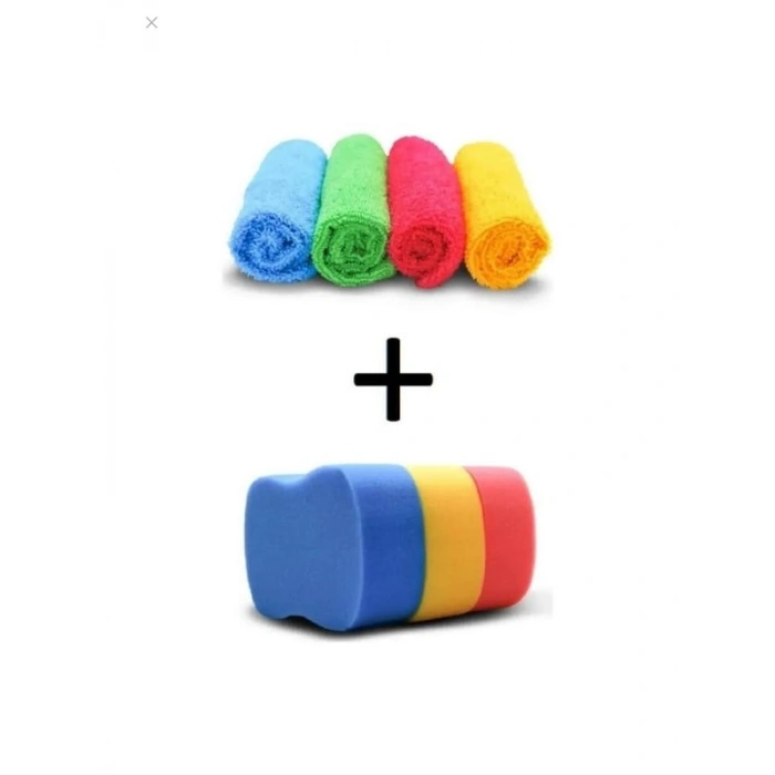 Mikrofiber Temizlik Bezi ve Oto Yıkama Süngeri Seti, 4 Adet ve 3 Adet