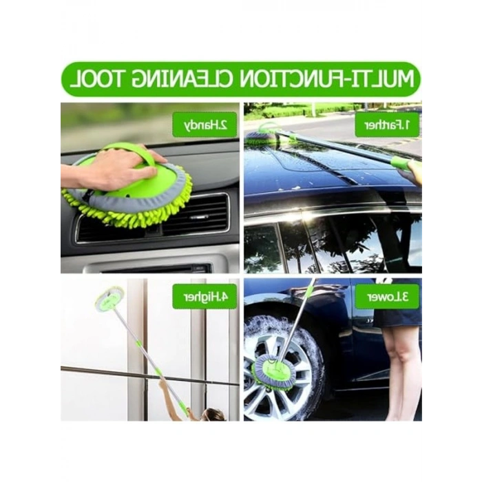 Mikrofiber Uzun Saplı Fırça Seti ile Araç Yıkama ve Temizleme