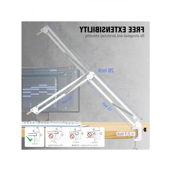 Mikrofon bom kolu, metal makaslı stand, ev stüdyoları için