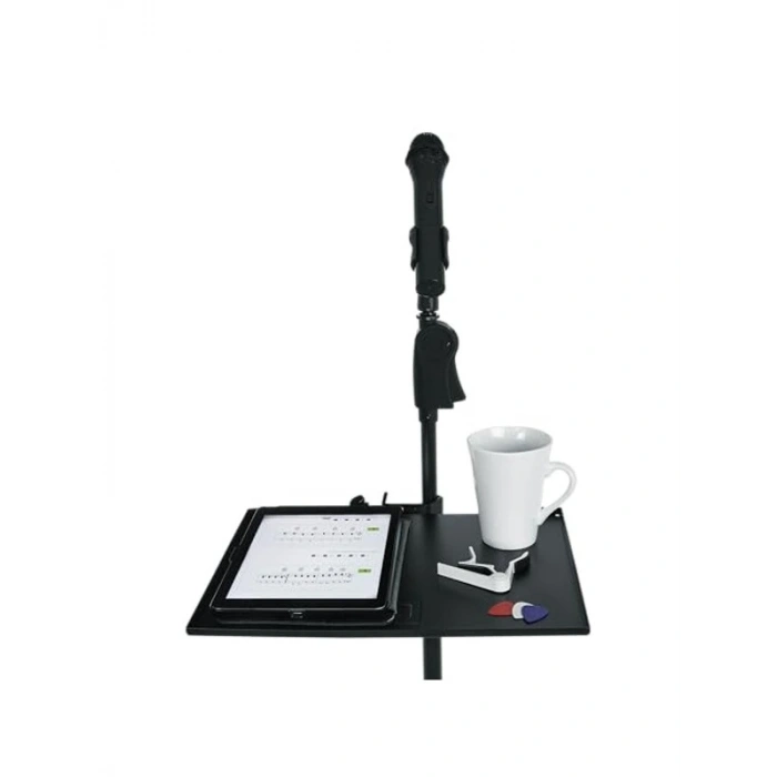 Mikrofon standı için kelepçeli yardımcı raf, siyah renk