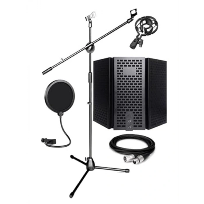 Mikrofon Standı ile Yalıtım Paneli ve Pop Filtre Seti