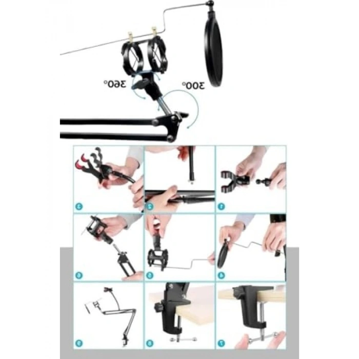 Mikrofon Standı - Shock Mount ve Pop Filter Seti