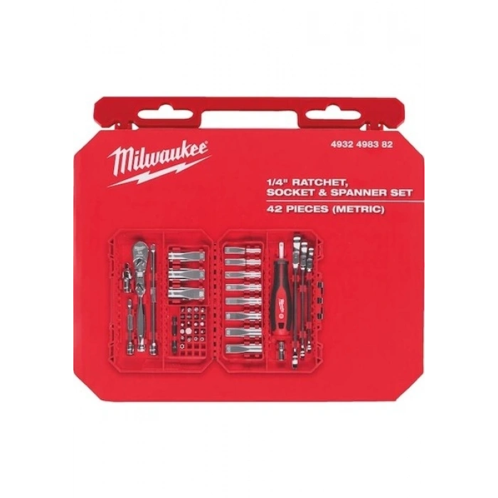 Milwaukee 1/4 Cırcır Tornavida Kollu Lokma Seti 42 Parça - 4932498382