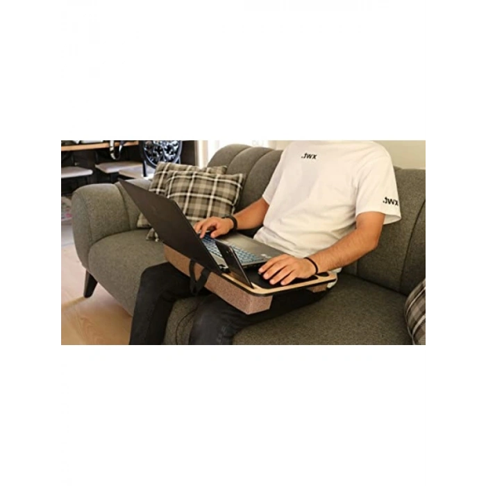 Minderli Laptop Sehpası, Telefon ve Tablet Bölmeli, 33x55 cm