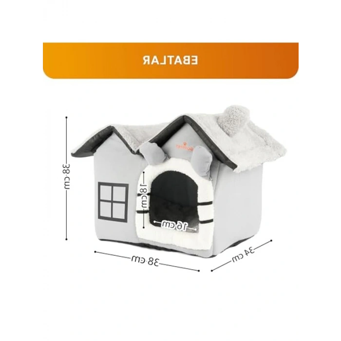 Minderli Peluş Kedi Evi - Taşınabilir Küçük Irk İçin Yuva