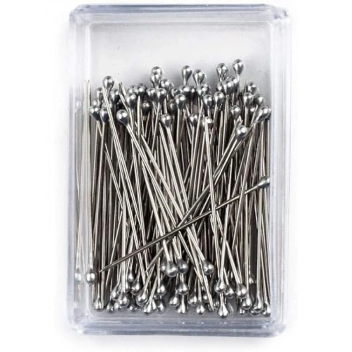 Mineli Gümüş Başlı Toplu İğne Seti, 50 Adet