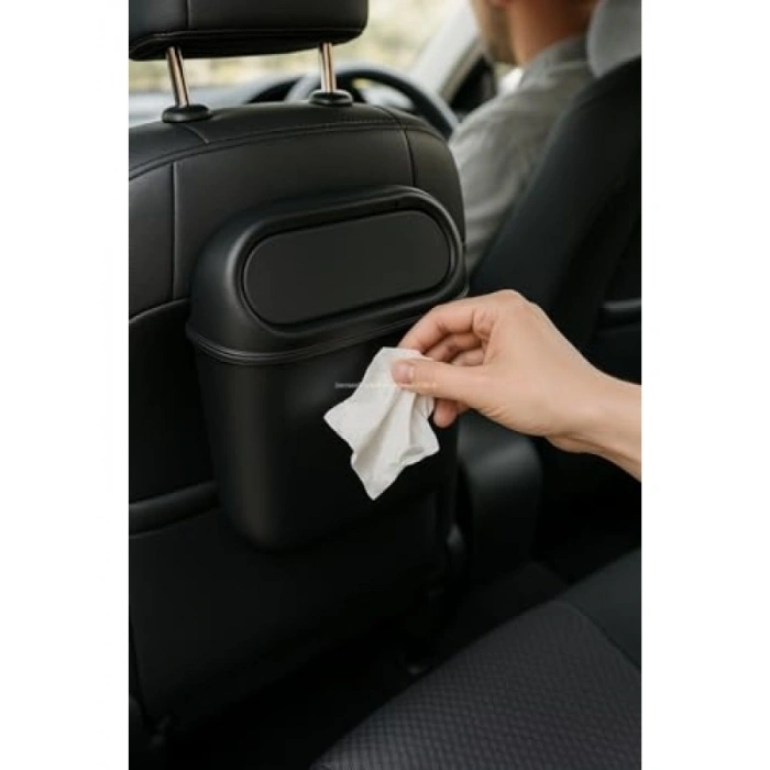 Mini Araç İçi Çöp Kovası, Klipsli ve Kancalı Tasarım, Siyah Plastik