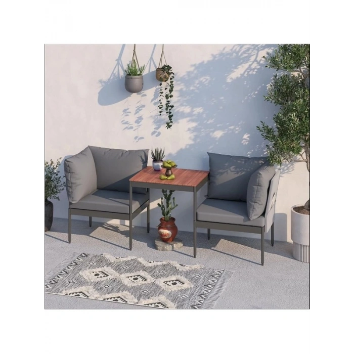 Mini Bahçe ve Balkon Mobilyası, Gri Renk Seçeneği ile