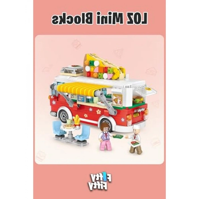Mini Blok Yapım Seti, 490 Parça ile Pizza Kamyonu Tasarımı