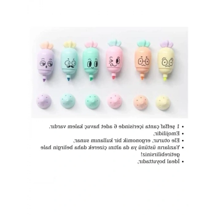 Mini Boy Pastel Renkli Fosforlu Kalem, 6lı Set