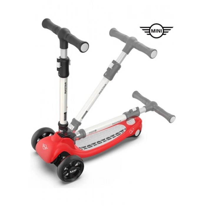 Mini Cooper Lisanslı 3 Tekerlekli Katlanabilir Ayarlanabilir Işıklı 50 kg Taşıma Kapasiteli Scooter Kırmızı