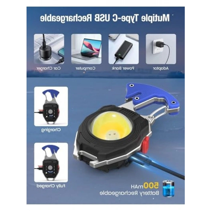 Mini El Feneri, 800 Lümen, 6 Mod, USB-C Şarjlı, Çok Amaçlı Kullanım İçin