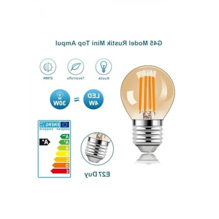 Mini Led Ampul, 4 Watt, Filament G45, Amber Renk, 10 Adet