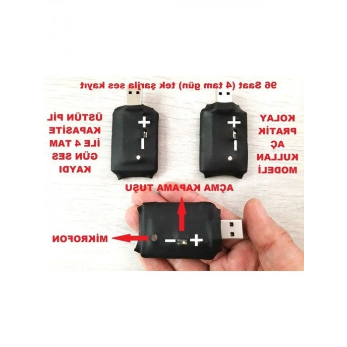 Mini USB Ses Kayıt Cihazı, 96 Saat Kayıt Süresi