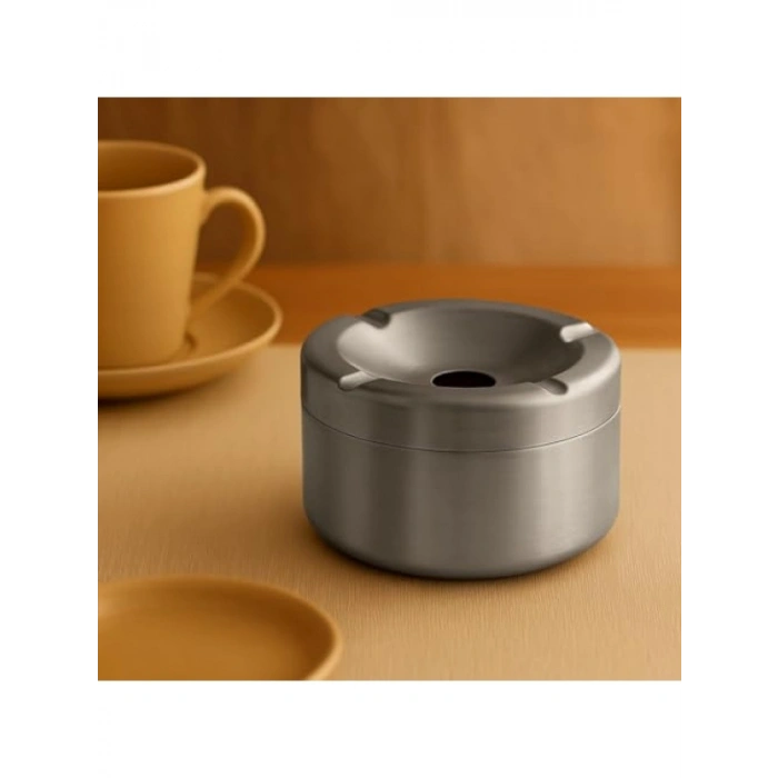 Minimalist Paslanmaz Çelik Küllük - Kapaklı, Kokusuz, Sağlam (9x7 cm)