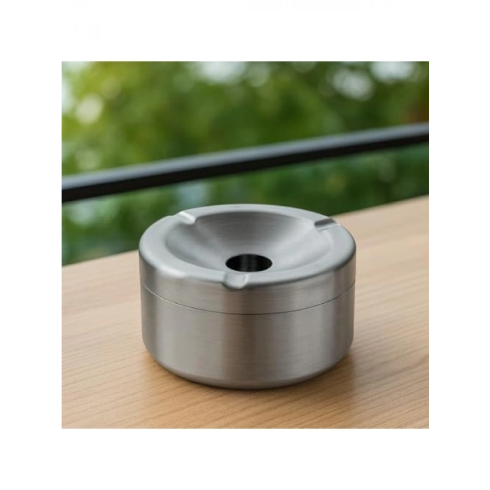 Minimalist Paslanmaz Çelik Küllük - Kapaklı, Kokusuz, Sağlam (9x7 cm)