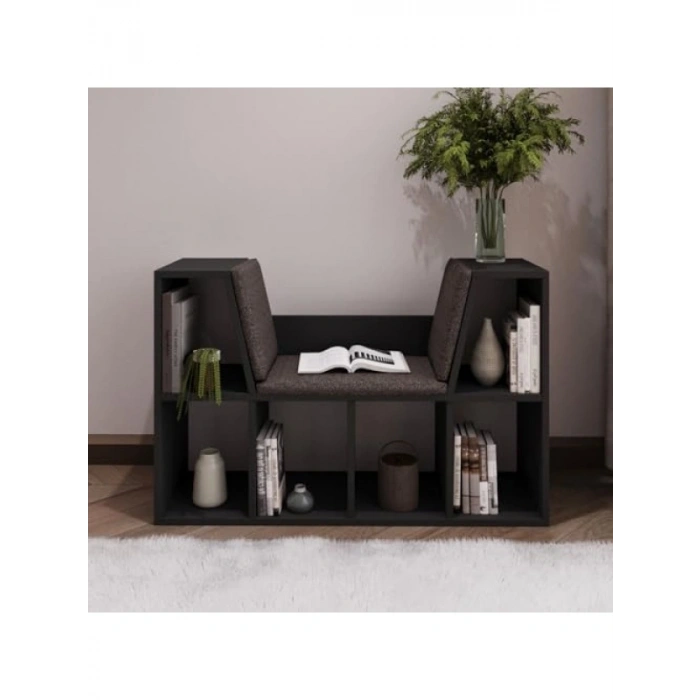 Minimalist Tasarımlı 103 cm Minderli Kitaplık - Antrasit