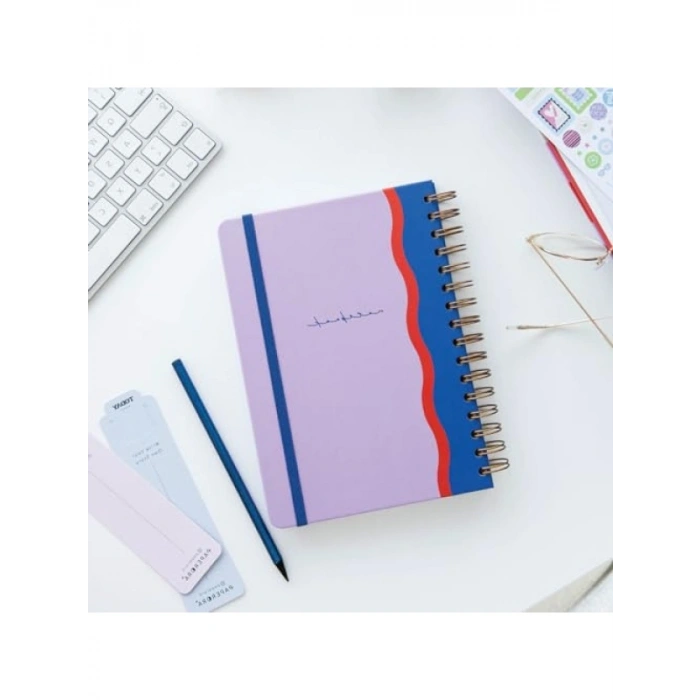 Minimalist Tasarımlı A5 Spiralli Düz Not Defteri - Lila Renk
