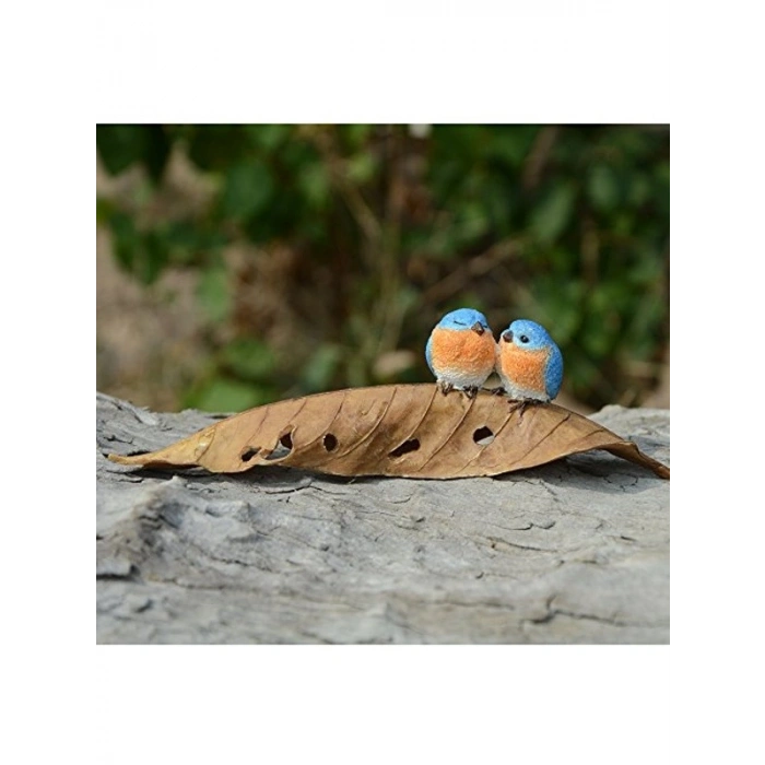 Minyatür Bahçe Heykeli, Yaprak Üzerinde Mavi Kuşlar