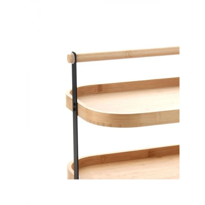 Modern Bambu ve Metal 2 Katlı Mutfak Rafı, Çok Amaçlı Depolama