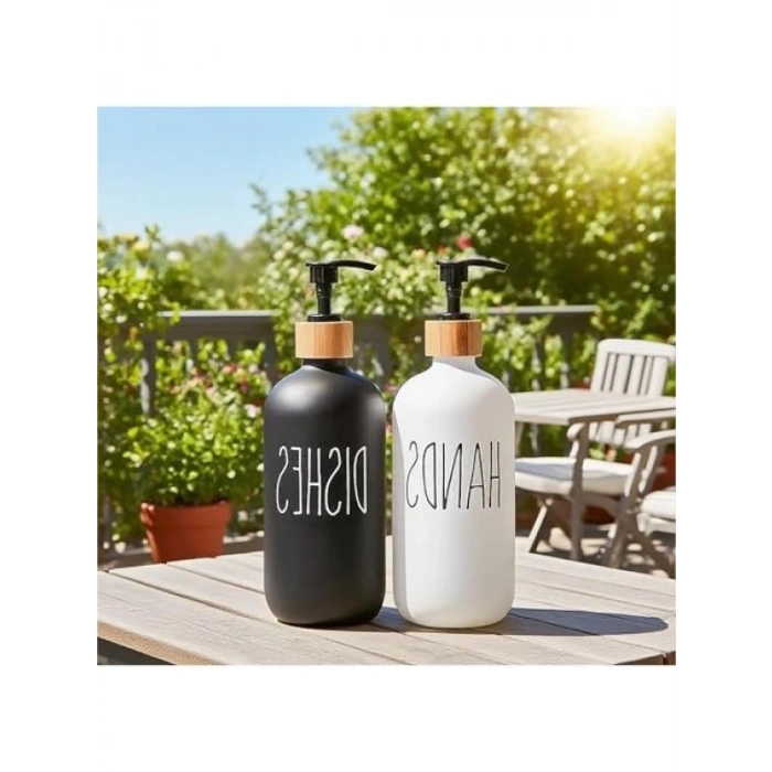 Modern Banyo ve Mutfak Seti - Siyah Beyaz Cam Şişe