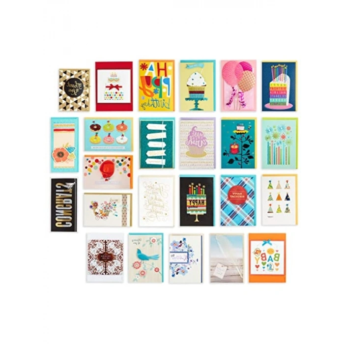 Modern Çiçek Desenli 24 Adet El Yapımı Tebrik Kartı Seti