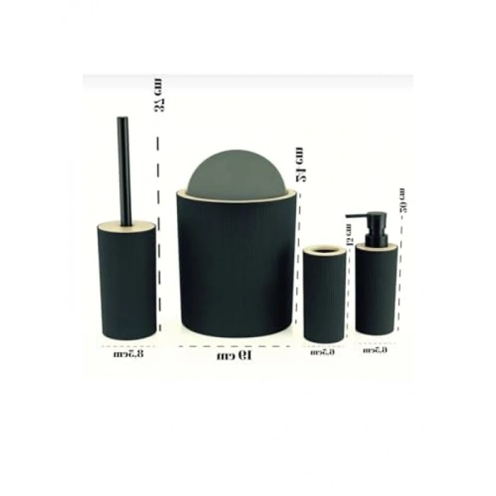 Modern Çizgili 4 Parça Banyo Çöp Kovası Seti - 7 Litre