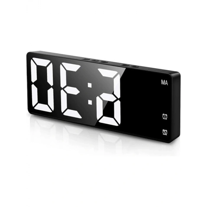 Modern Dijital Masa Saati, Aynalı Alarm, Takvimli ve Termometreli