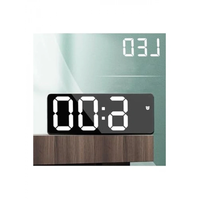 Modern Dijital Masa Saati, Aynalı Alarm, Takvimli ve Termometreli