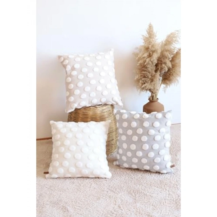 Modern Jakarlı Kırlent Kılıfı 43x43 cm Ekru