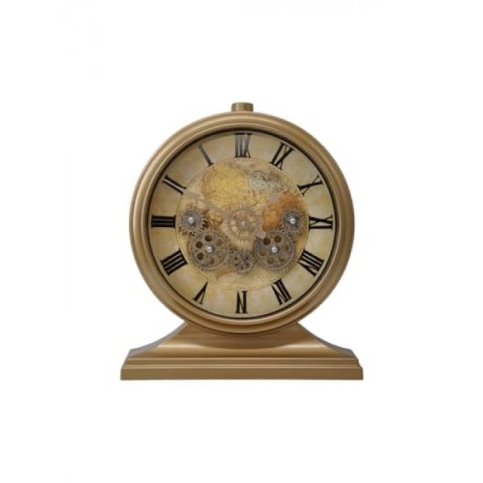 Modern Kadranlı Döner Çarklı Duvar Saati - Gold Renk