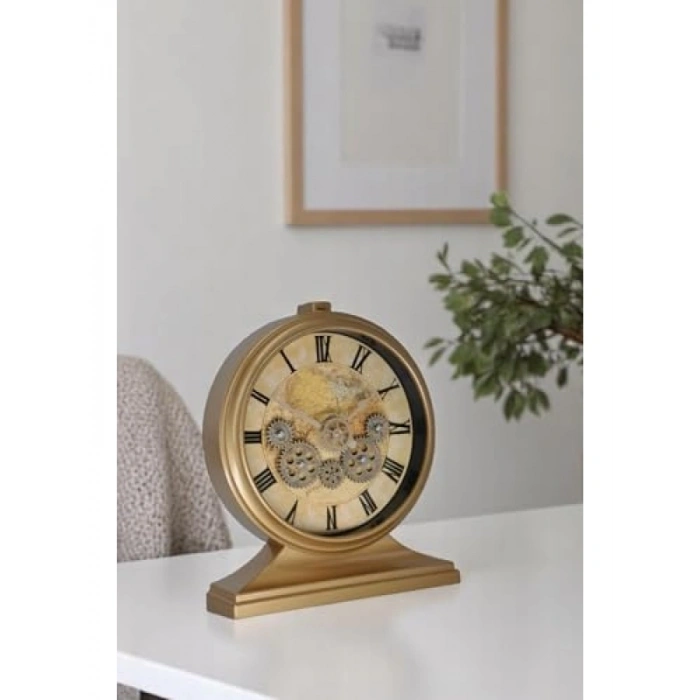 Modern Kadranlı Döner Çarklı Duvar Saati - Gold Renk