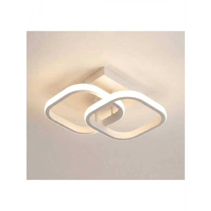 Modern LED Aydınlatmalı Çift Kare Plafonyer Avize, Beyaz