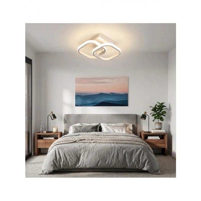 Modern LED Aydınlatmalı Çift Kare Plafonyer Avize, Beyaz